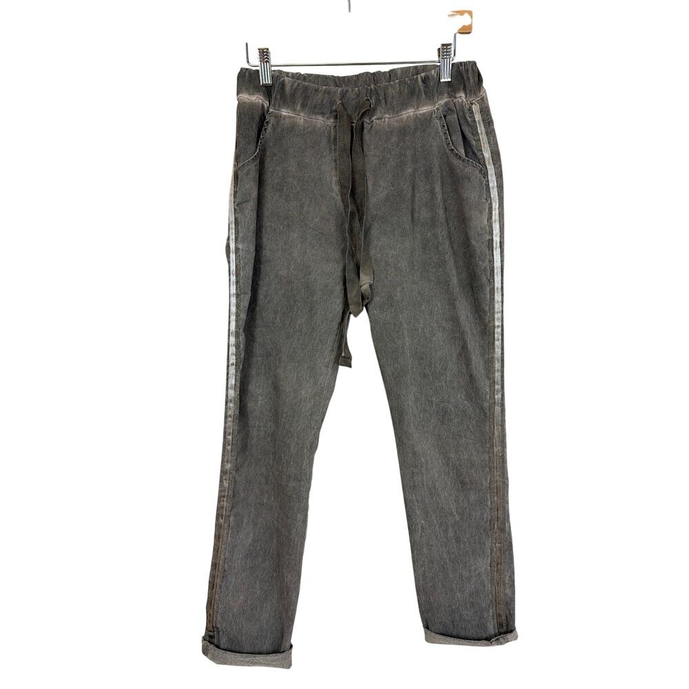 Tees by Tina Stephens Distressed dark grey Side Stripe Trousers Italy One Size